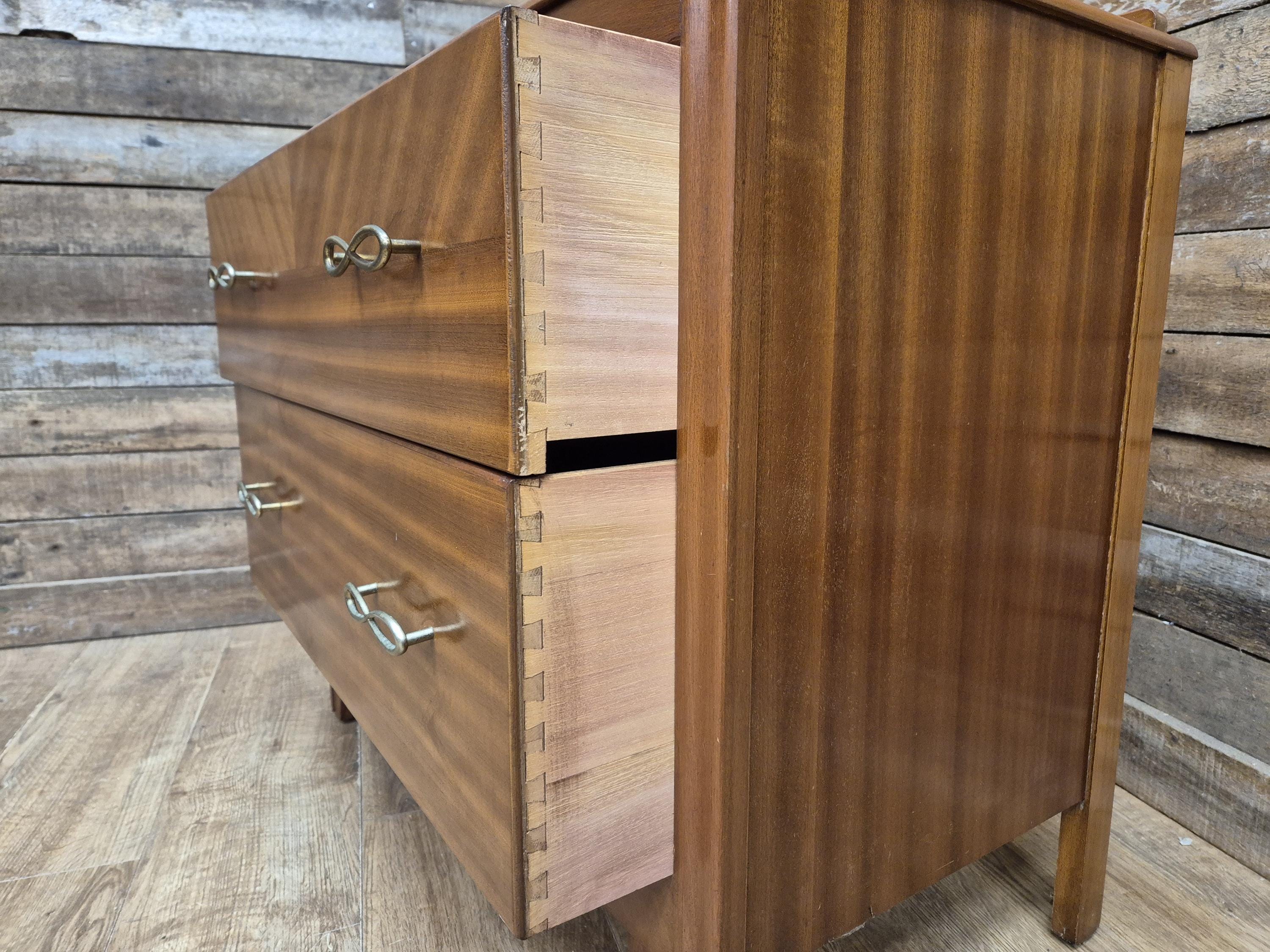 Vintage Chic Deep Bottom Drawer Mid Century Lebus Two Drawer Chest of Drawers