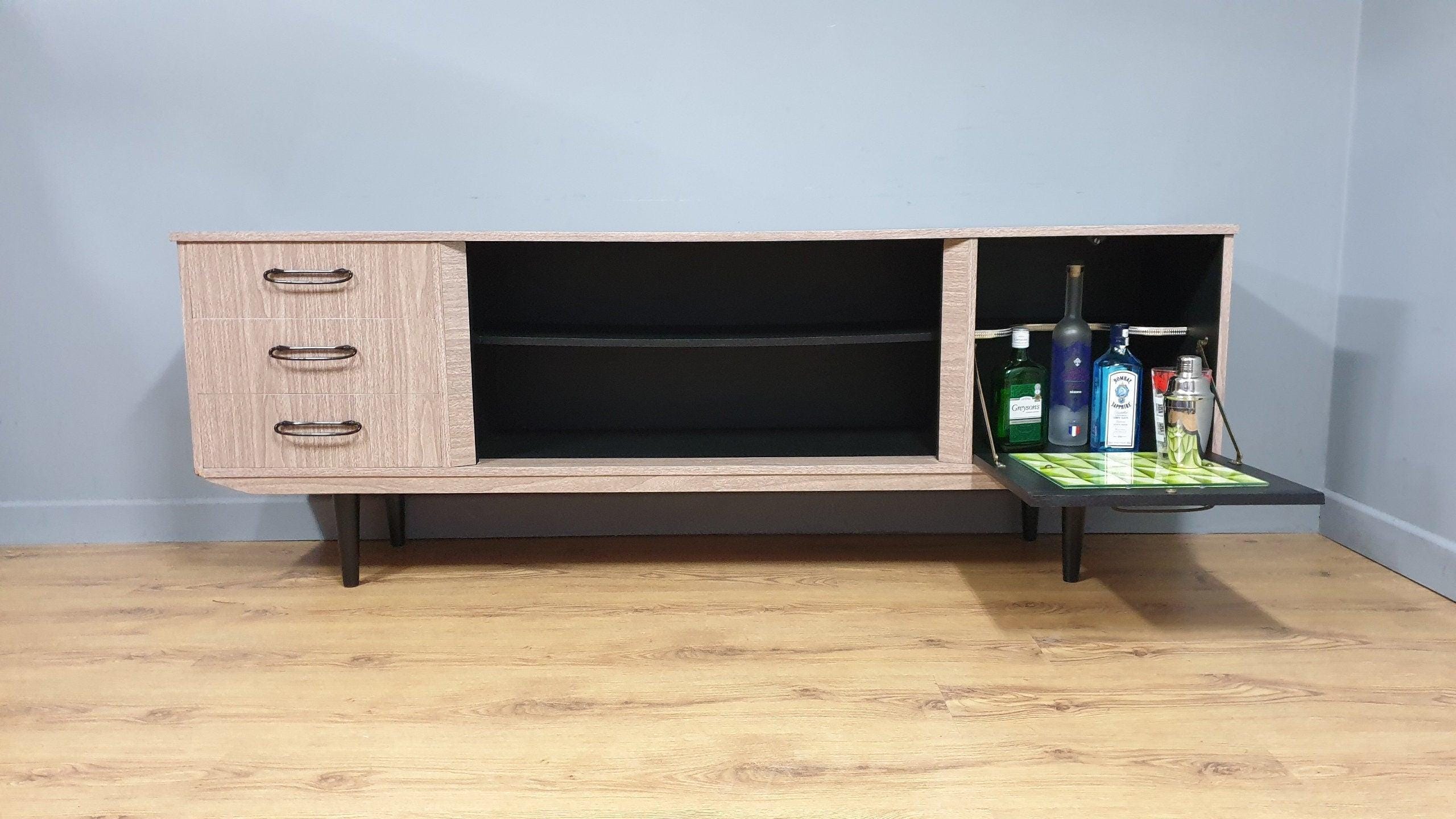 Mid Century Retro Formica Sideboard Long John Credenza Drinks Cabinet Pin Legs