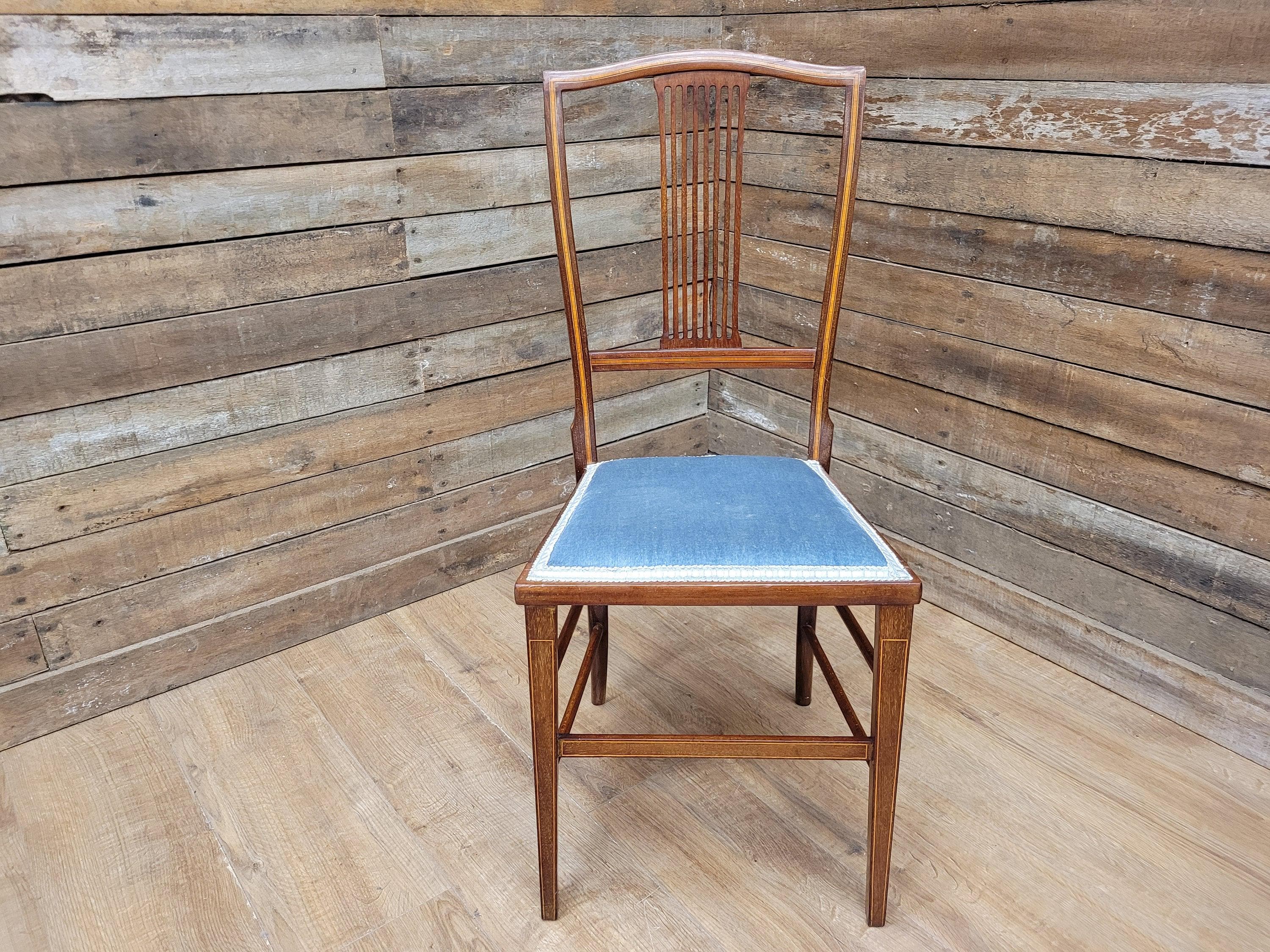 Antique Edwardian Hall or Bedroom Chair Fret Back Inlaid Marquetry Detailing