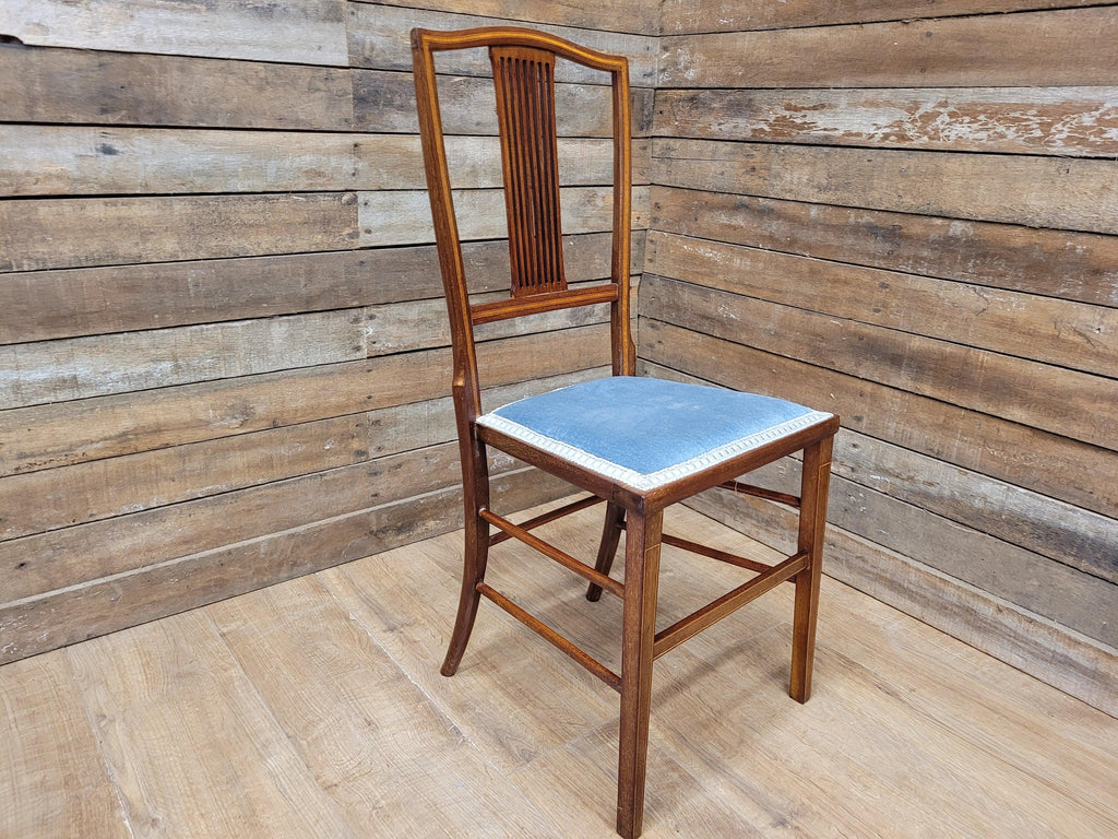 Antique Edwardian Hall or Bedroom Chair Fret Back Inlaid Marquetry Detailing