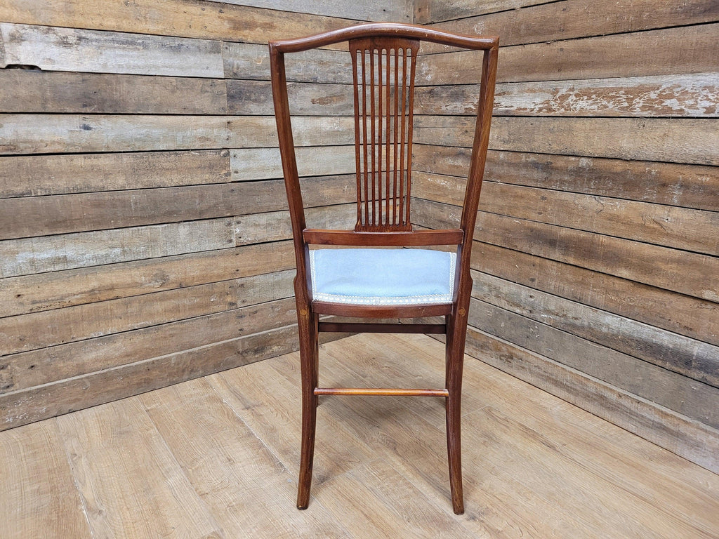 Antique Edwardian Hall or Bedroom Chair Fret Back Inlaid Marquetry Detailing