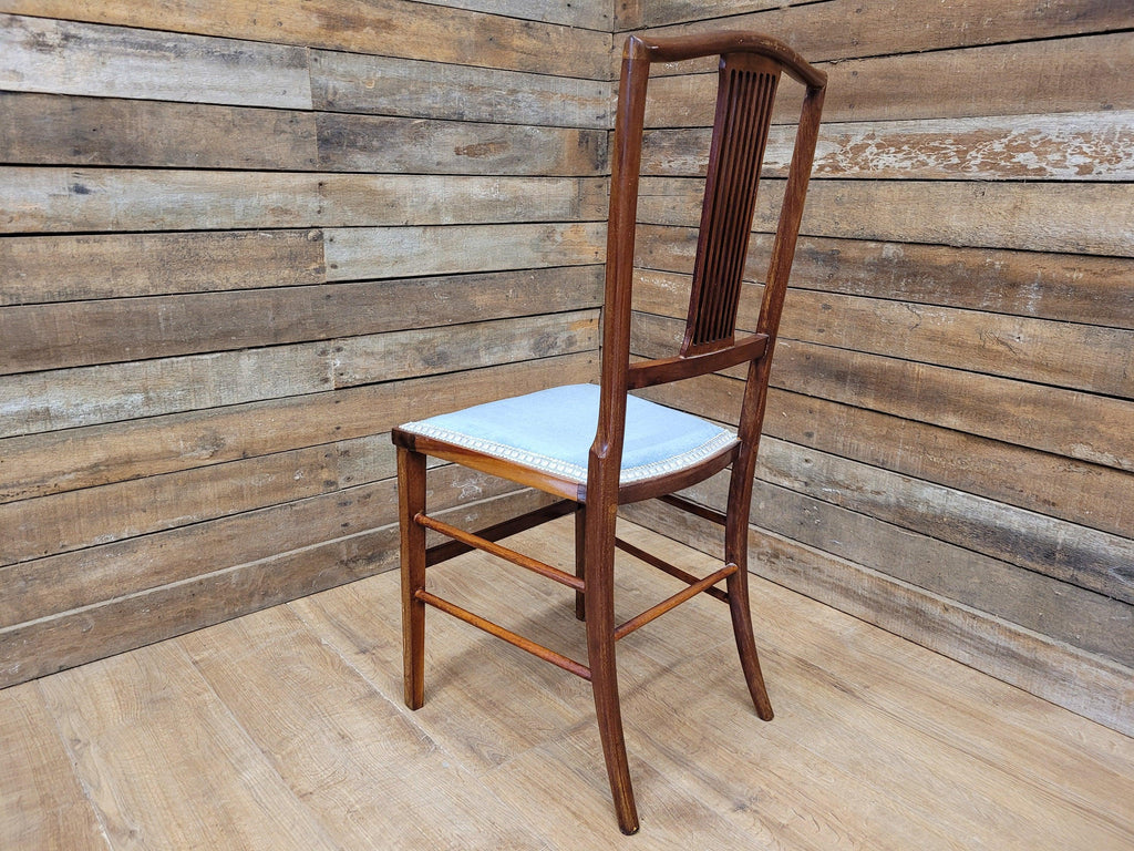 Antique Edwardian Hall or Bedroom Chair Fret Back Inlaid Marquetry Detailing