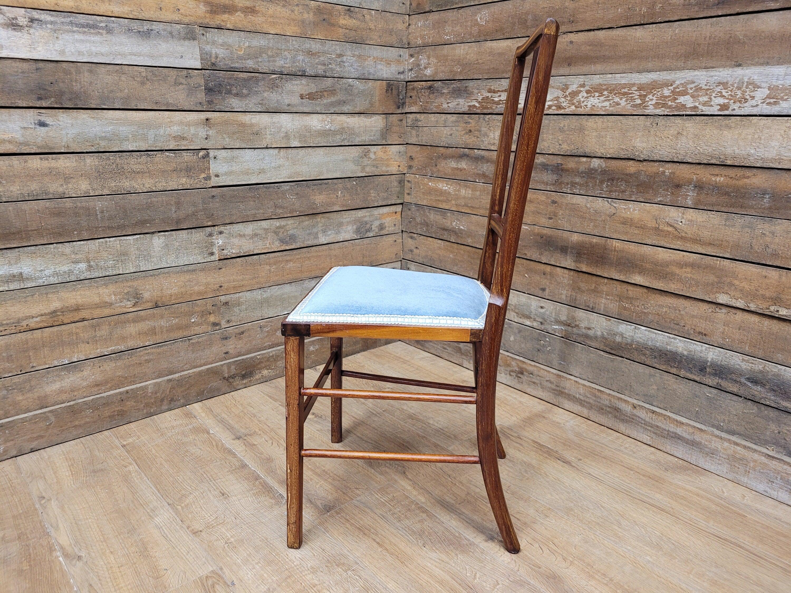 Antique Edwardian Hall or Bedroom Chair Fret Back Inlaid Marquetry Detailing