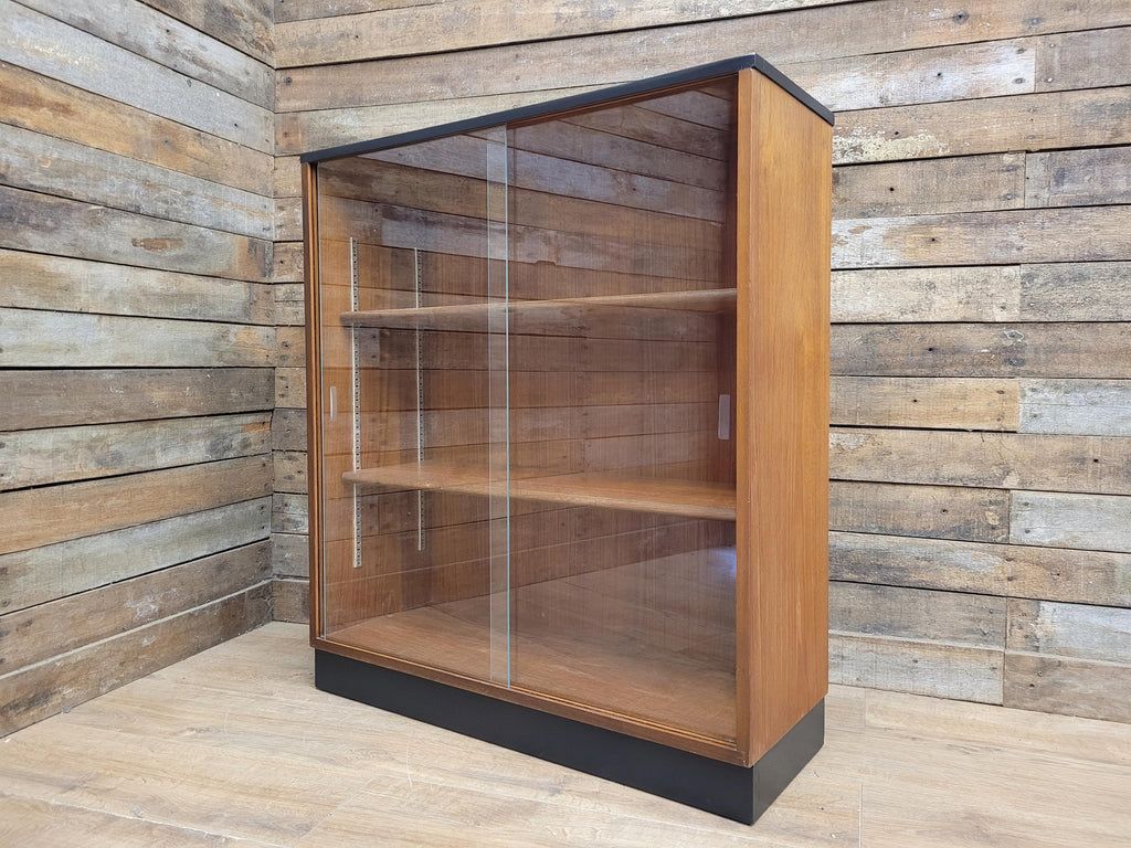 Mid Century Up Cycled Teak Glazed Bookcase Two Adjustable Shelves Black Detail