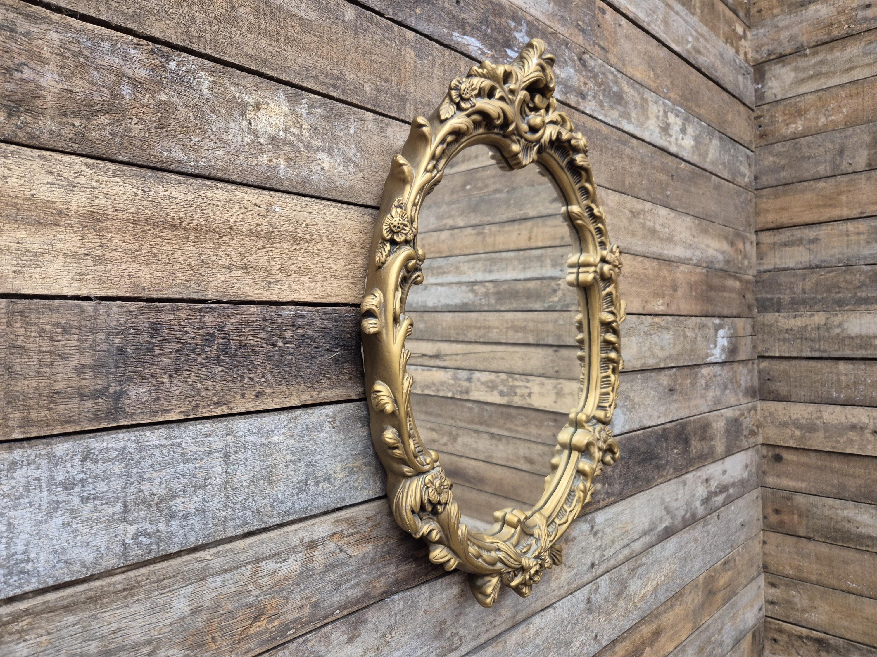 Vintage Plaster Rococo Gold Gilt Style Ornate Oval Mantle Wall Mirror