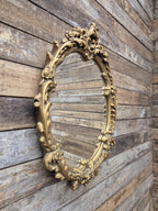 Vintage Plaster Rococo Gold Gilt Style Ornate Oval Mantle Wall Mirror