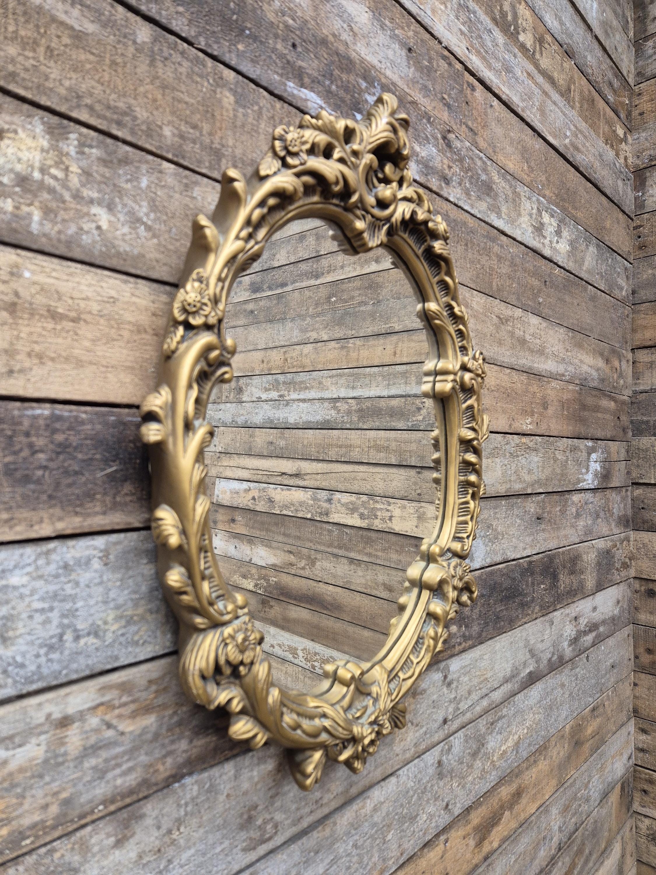 Vintage Plaster Rococo Gold Gilt Style Ornate Oval Mantle Wall Mirror