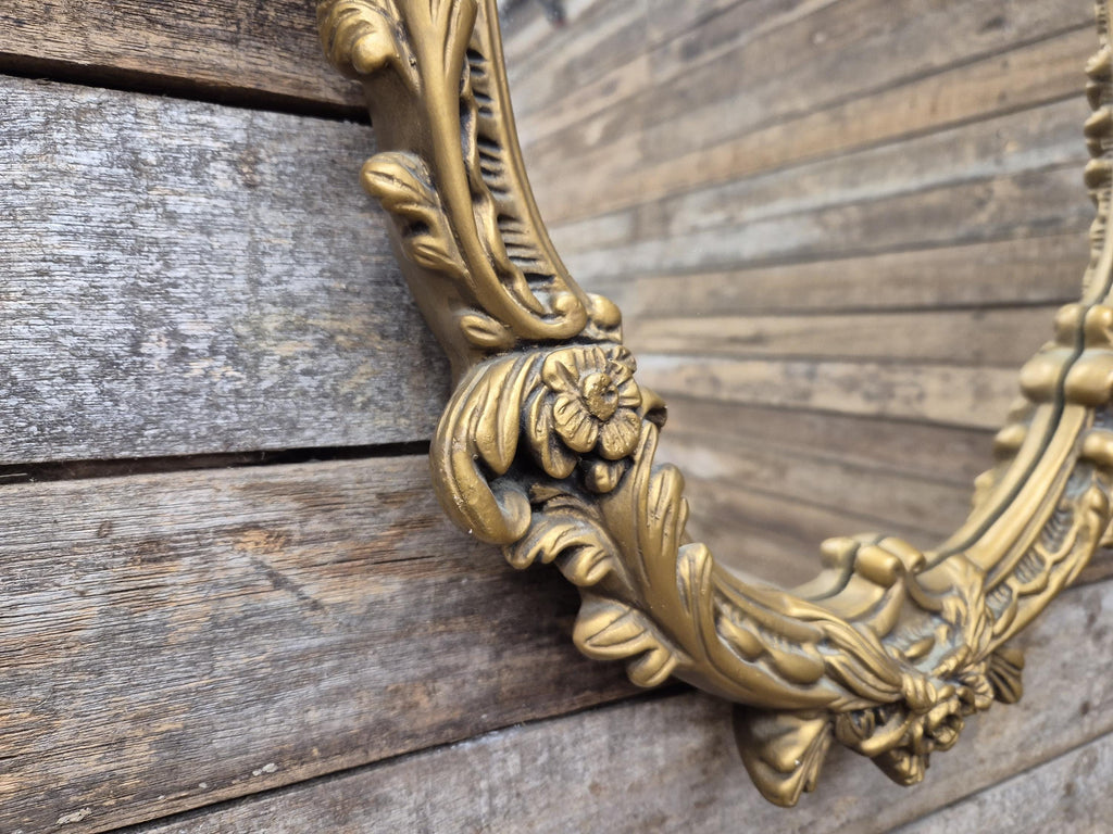 Vintage Plaster Rococo Gold Gilt Style Ornate Oval Mantle Wall Mirror