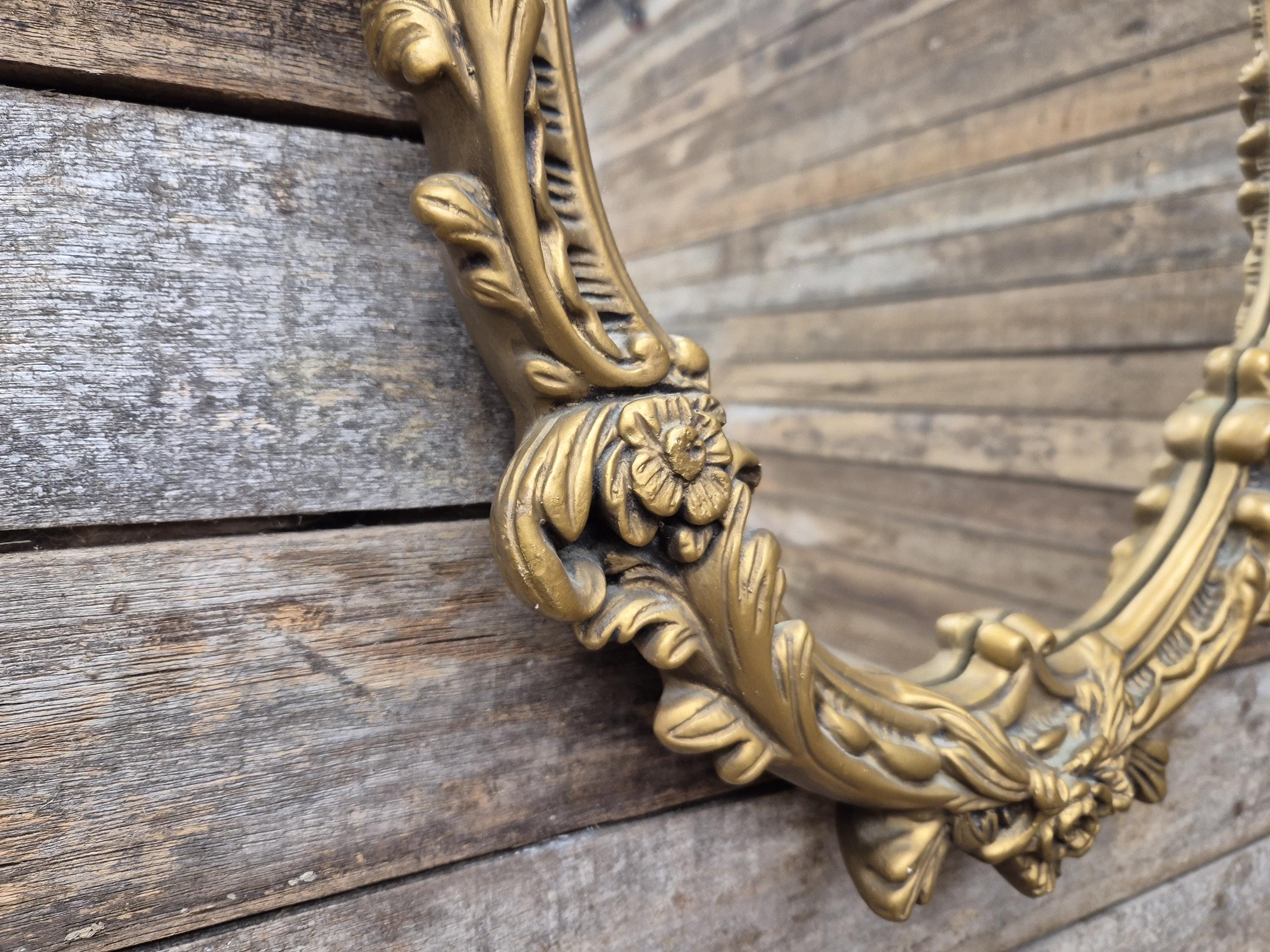 Vintage Plaster Rococo Gold Gilt Style Ornate Oval Mantle Wall Mirror
