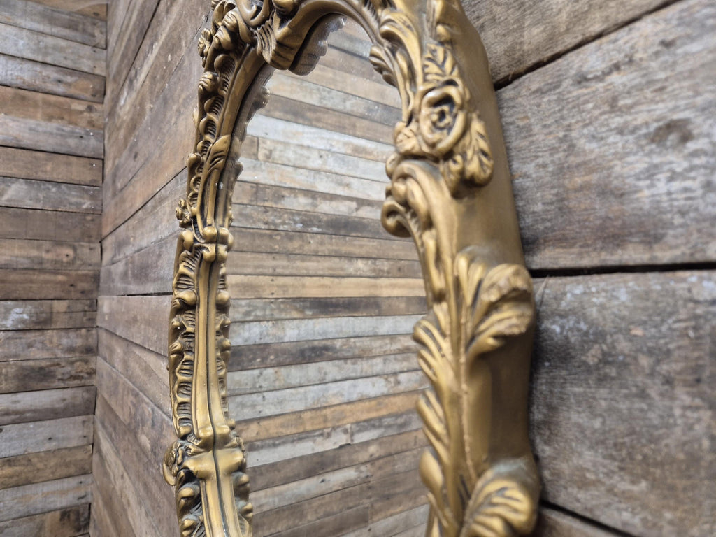 Vintage Plaster Rococo Gold Gilt Style Ornate Oval Mantle Wall Mirror
