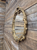 Vintage Plaster Rococo Gold Gilt Style Ornate Oval Mantle Wall Mirror
