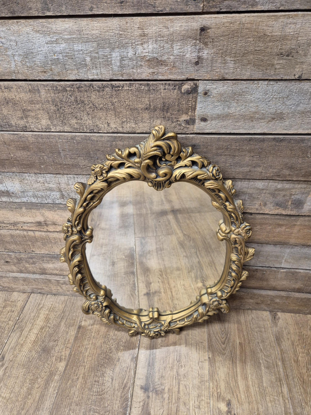 Vintage Plaster Rococo Gold Gilt Style Ornate Oval Mantle Wall Mirror