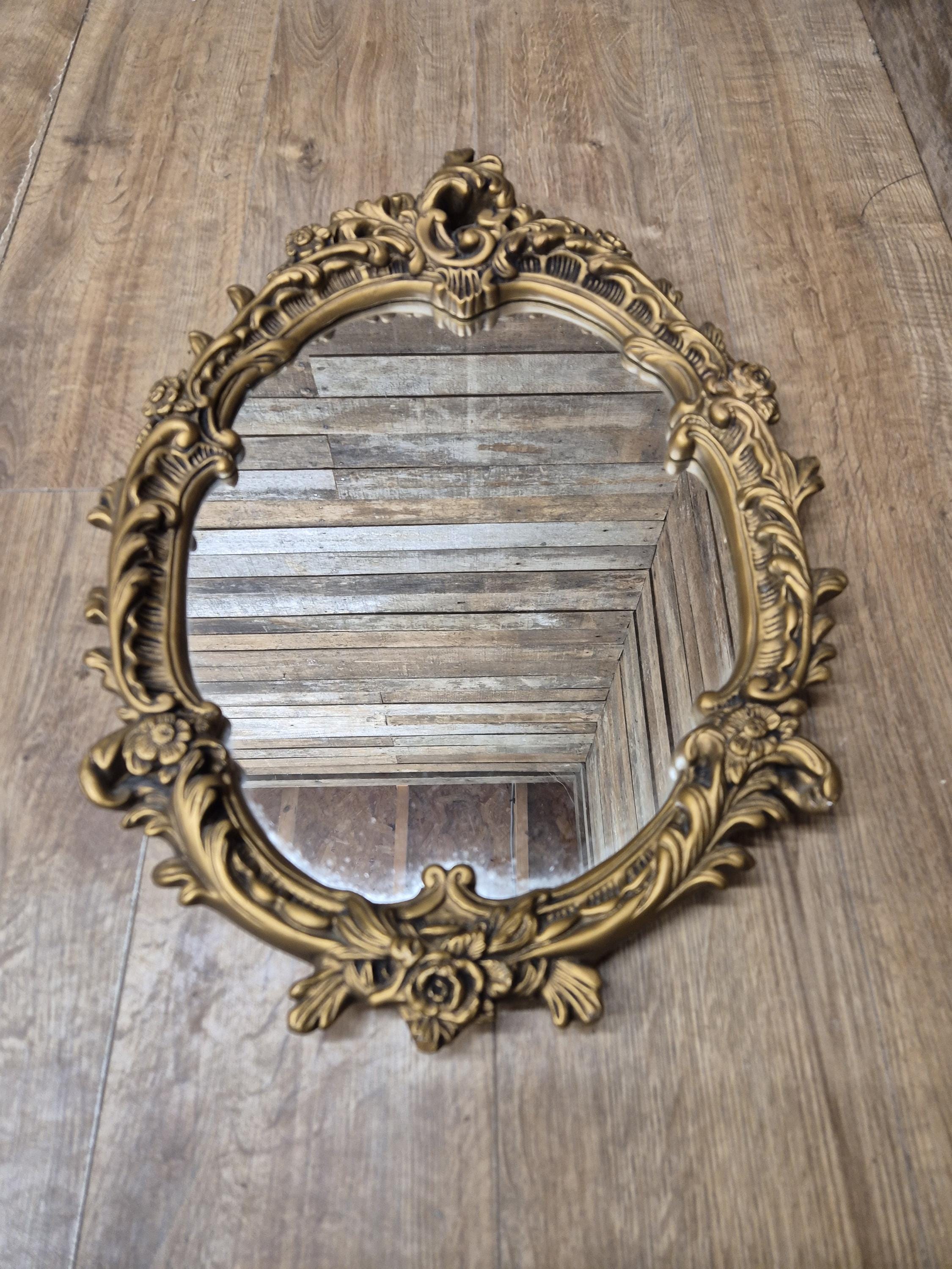 Vintage Plaster Rococo Gold Gilt Style Ornate Oval Mantle Wall Mirror