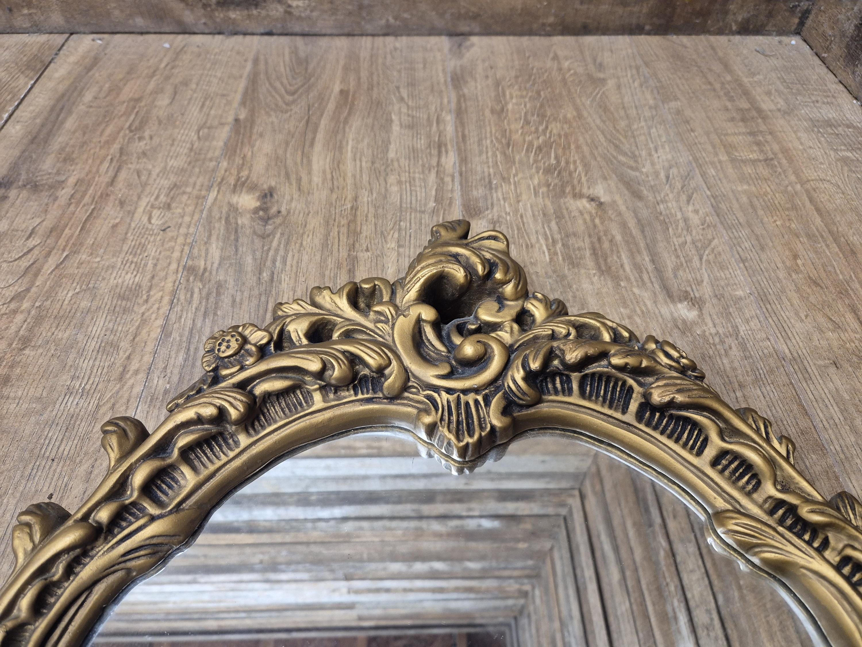 Vintage Plaster Rococo Gold Gilt Style Ornate Oval Mantle Wall Mirror