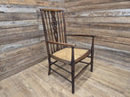 Late 19thC Arts & Craft Open Armchair Bergere Reed Seat Antique Hall Chair