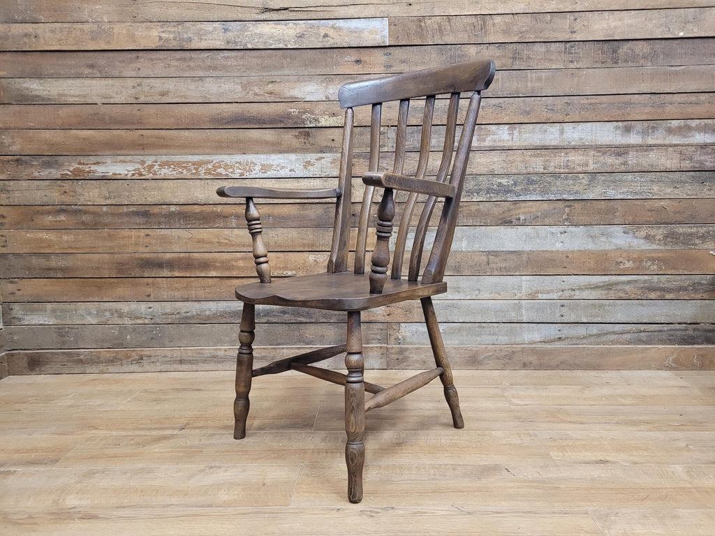 Country House Antique Distressed Lath Back Grandfather Oak And Elm Windsor Chair