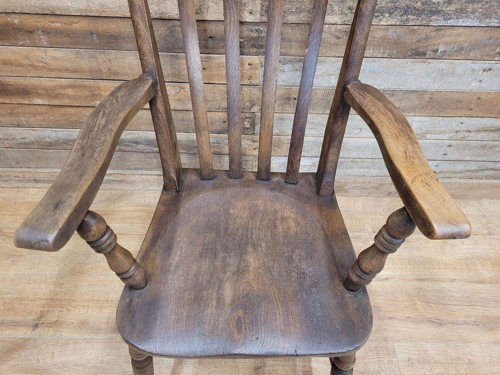 Country House Antique Distressed Lath Back Grandfather Oak And Elm Windsor Chair