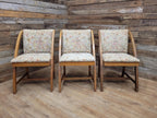 Vintage Oak Mid Century Arched Dining Chairs Set of 3 Floral Upholstery
