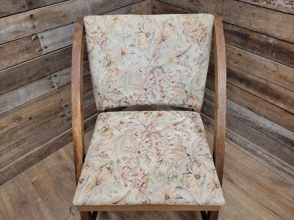 Vintage Oak Mid Century Arched Dining Chairs Set of 3 Floral Upholstery