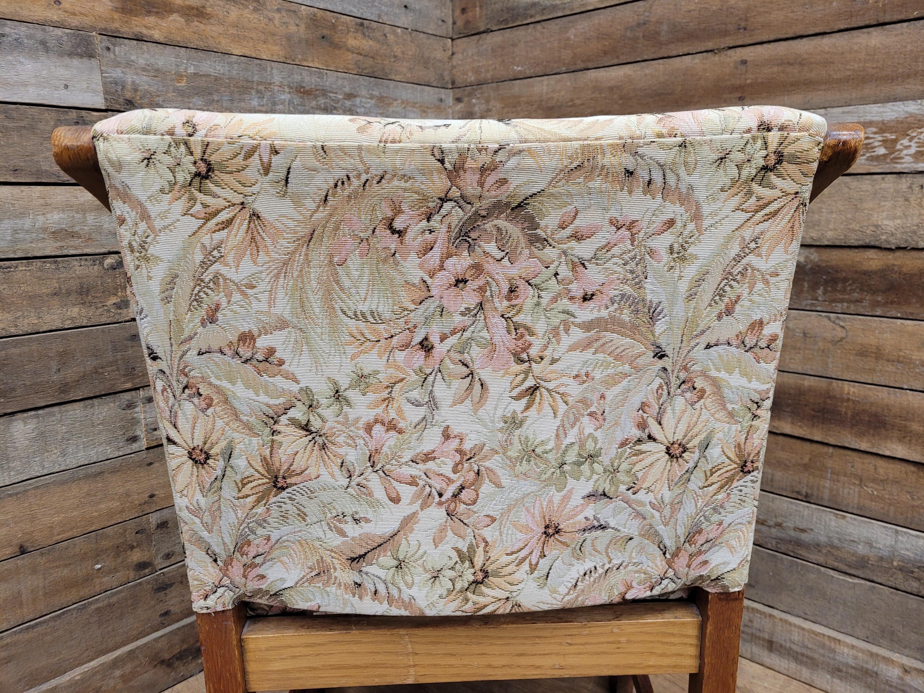 Vintage Oak Mid Century Arched Dining Chairs Set of 3 Floral Upholstery