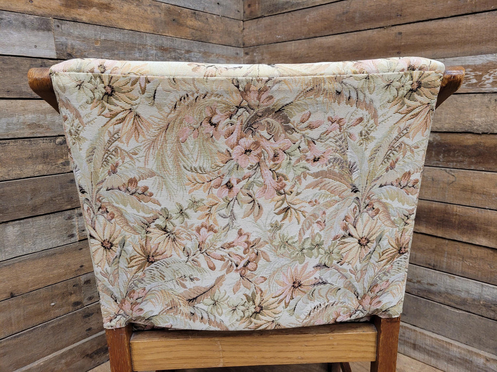 Vintage Oak Mid Century Arched Dining Chairs Set of 3 Floral Upholstery