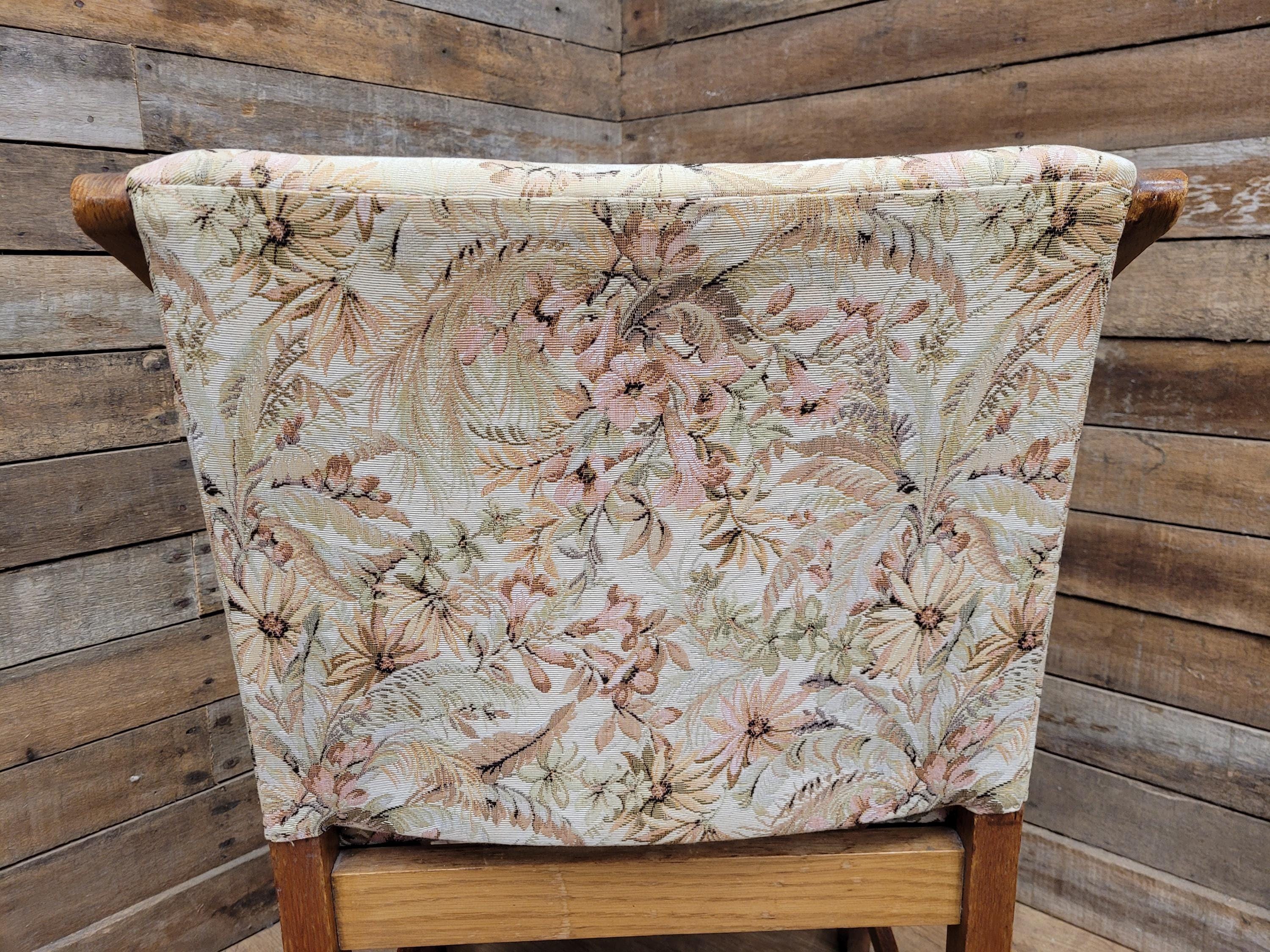 Vintage Oak Mid Century Arched Dining Chairs Set of 3 Floral Upholstery