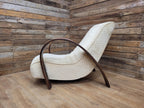 Vintage Art Deco Bentwood Lounge Chair Curved Oak Arms Beige Fabric
