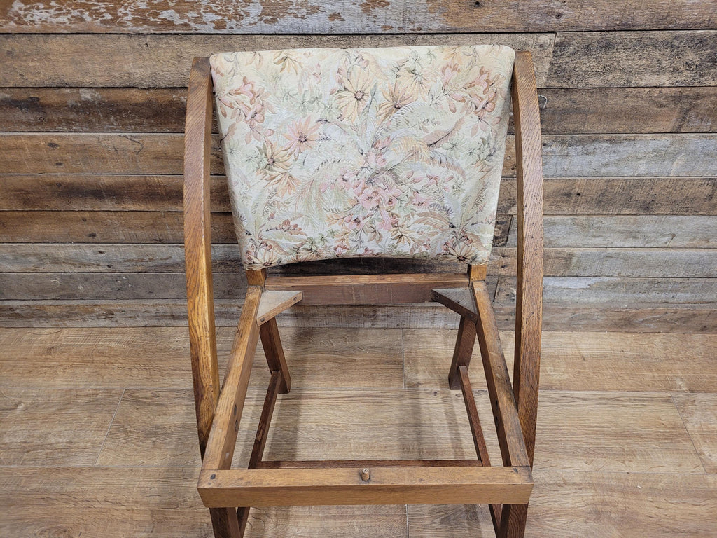 Vintage Oak Mid Century Arched Dining Chairs Set of 3 Floral Upholstery