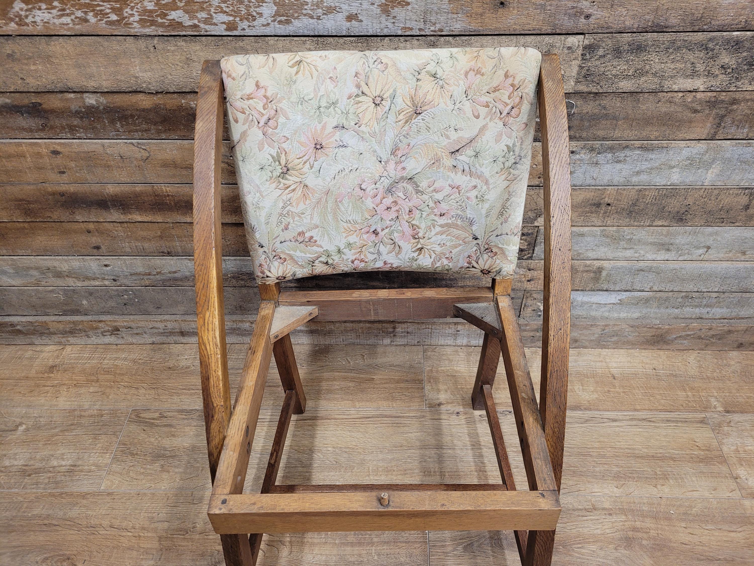 Vintage Oak Mid Century Arched Dining Chairs Set of 3 Floral Upholstery