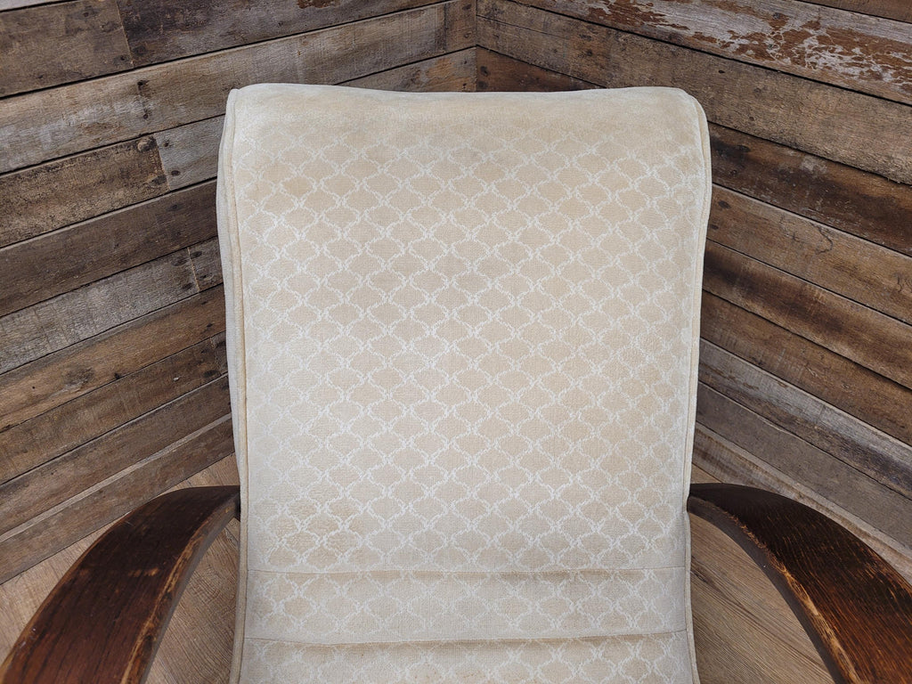 Vintage Art Deco Bentwood Lounge Chair Curved Oak Arms Beige Fabric