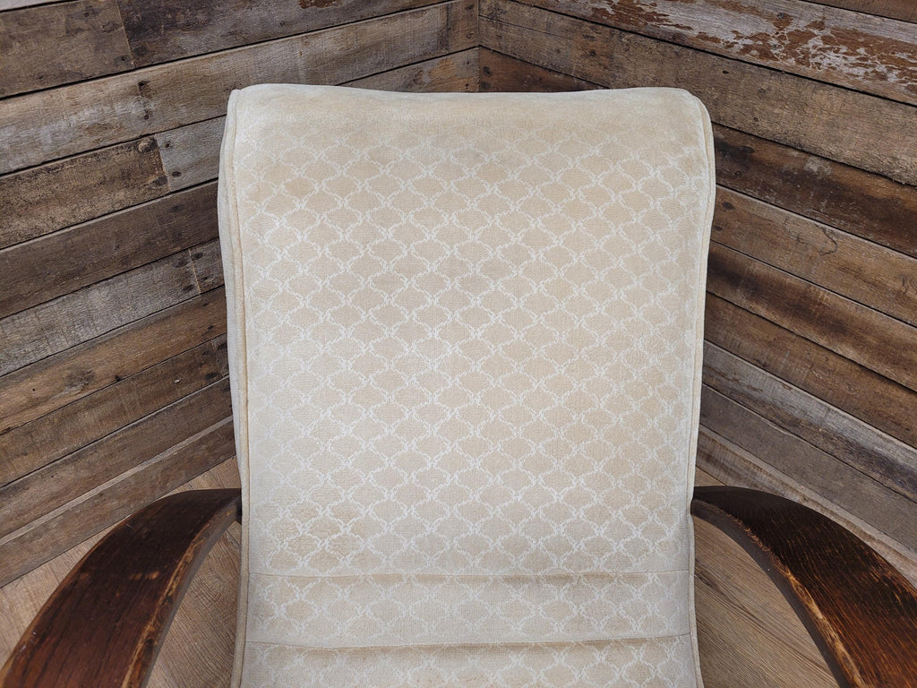 Vintage Art Deco Bentwood Lounge Chair Curved Oak Arms Beige Fabric