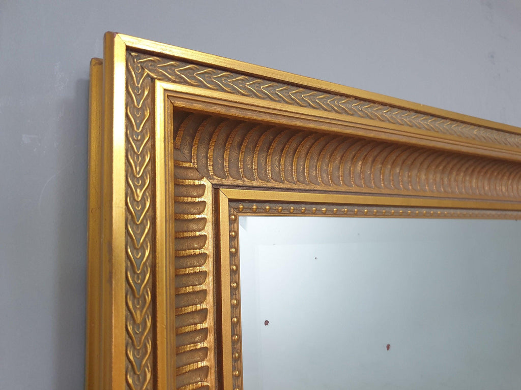 Large Vintage Mantle Wall Mirror Ornate Gold Framed Bevel Edge Distressed Glass