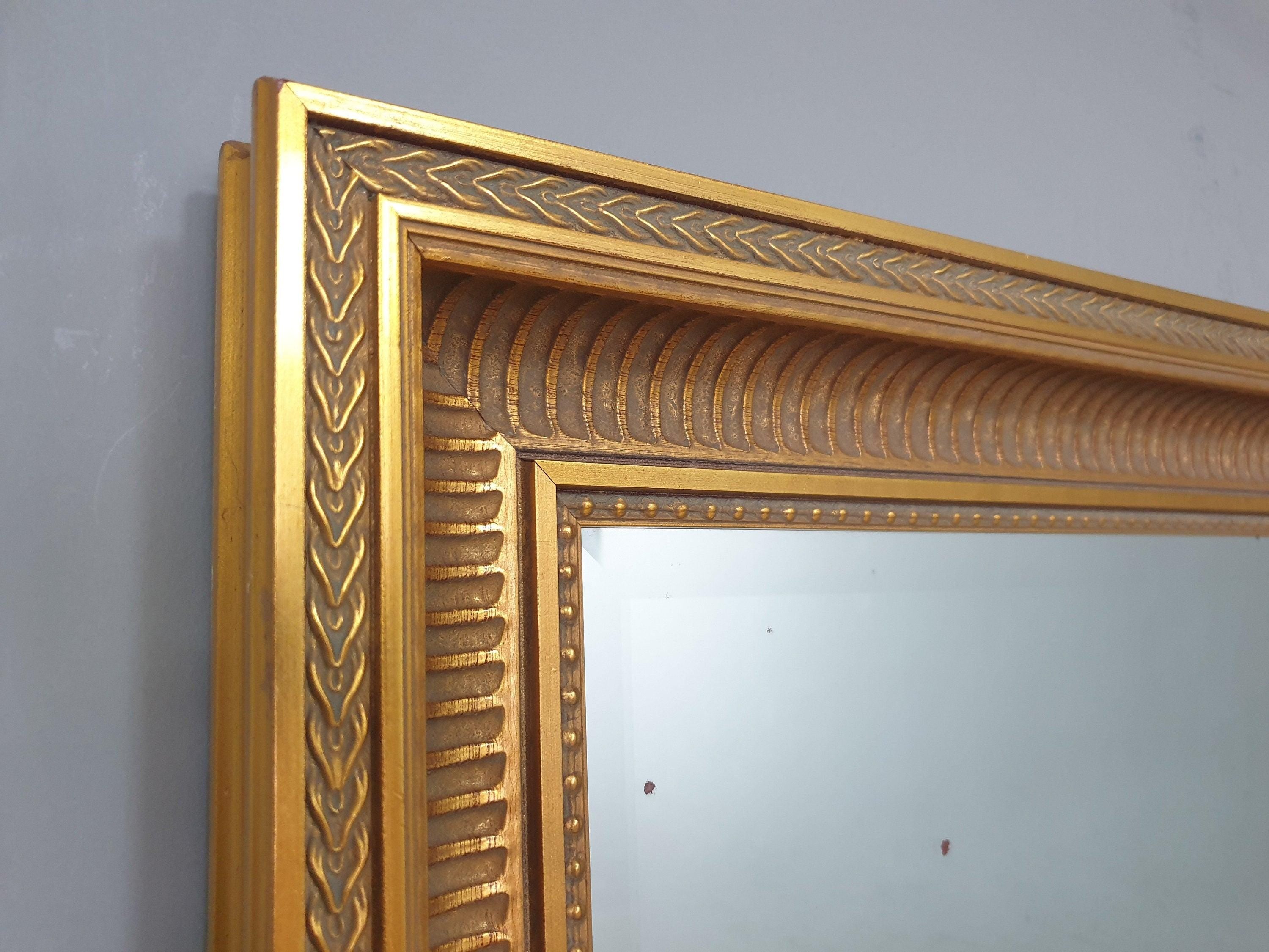 Large Vintage Mantle Wall Mirror Ornate Gold Framed Bevel Edge Distressed Glass