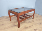 Mid Century Rare Curved Leg Teak Coffee Table Tinted Glass Magazine Rack