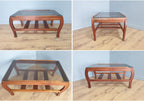 Mid Century Rare Curved Leg Teak Coffee Table Tinted Glass Magazine Rack