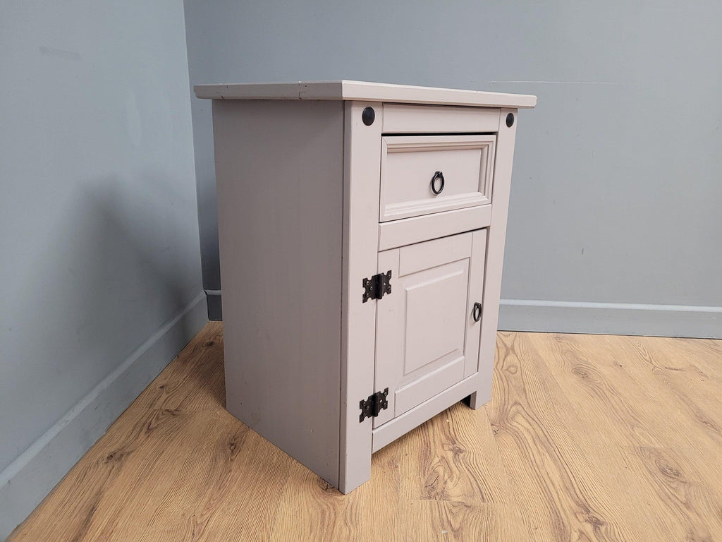 Vintage Shabby Chic Hand Painted Bedside Cabinet Black Iron Detail