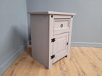 Vintage Shabby Chic Hand Painted Bedside Cabinet Black Iron Detail