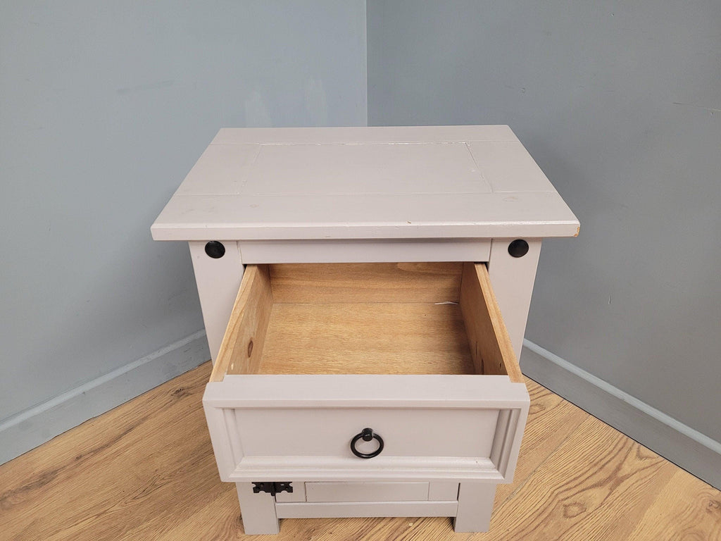 Vintage Shabby Chic Hand Painted Bedside Cabinet Black Iron Detail