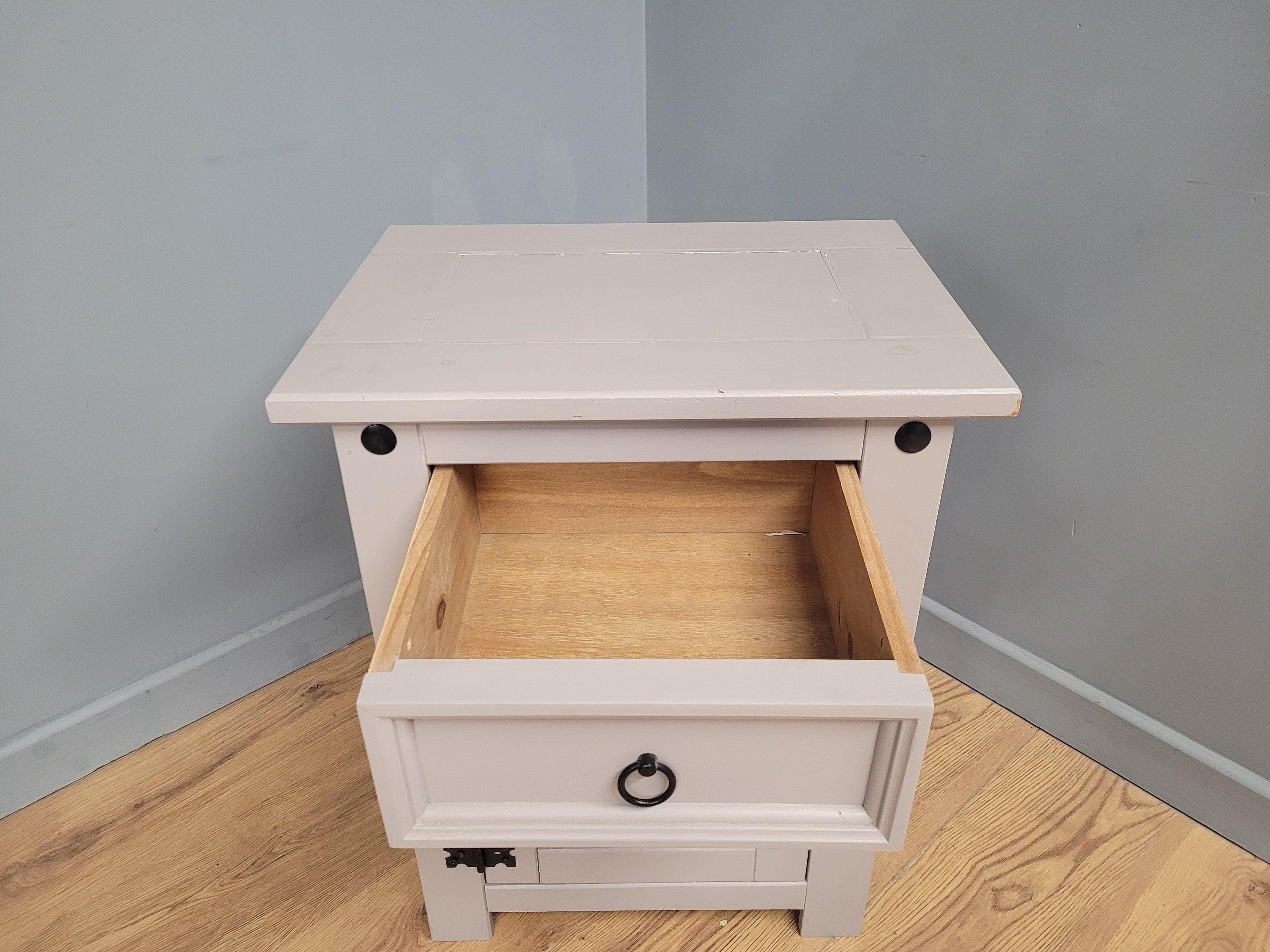 Vintage Shabby Chic Hand Painted Bedside Cabinet Black Iron Detail