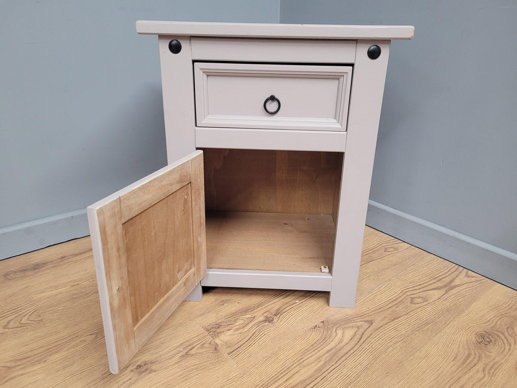 Vintage Shabby Chic Hand Painted Bedside Cabinet Black Iron Detail