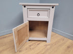 Vintage Shabby Chic Hand Painted Bedside Cabinet Black Iron Detail