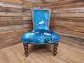 Antique Victorian Walnut Bedroom Chair Designer Upholstered Crane Velvet Fabric