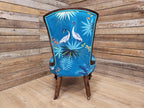 Antique Victorian Walnut Bedroom Chair Designer Upholstered Crane Velvet Fabric