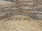Four Retro Chrome Bistro Stacking Chairs Faux Tan Leather Seats Tubular Legs