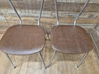 Four Retro Chrome Bistro Stacking Chairs Faux Tan Leather Seats Tubular Legs