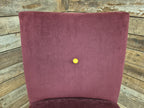 Six Vintage Claret Velour Fabric Dining Chairs Contrasting Yellow Button