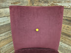 Six Vintage Claret Velour Fabric Dining Chairs Contrasting Yellow Button