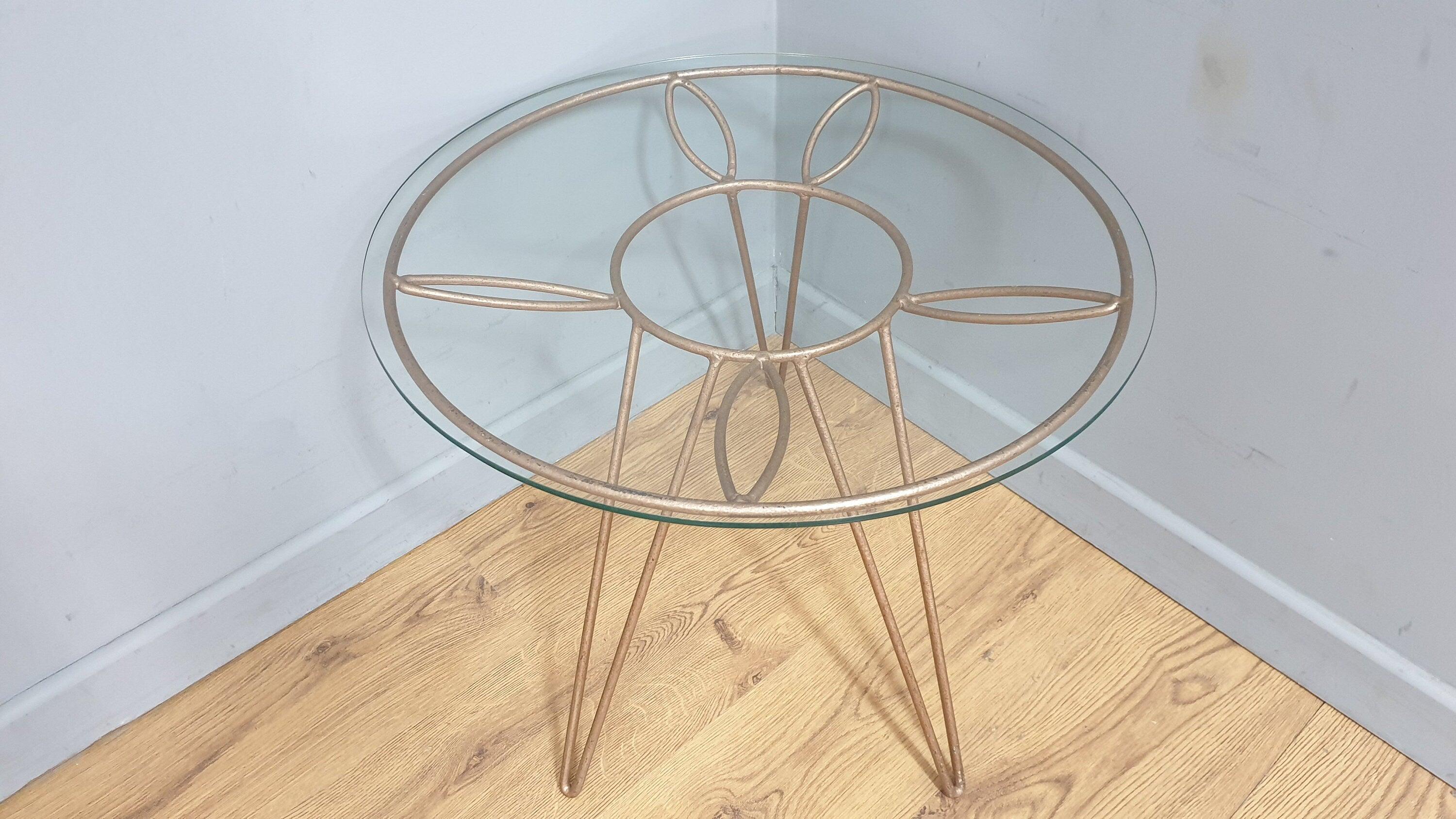 Mid Century Retro Style Tri Legged Glass Topped Coffee End Table Hairpin Legs