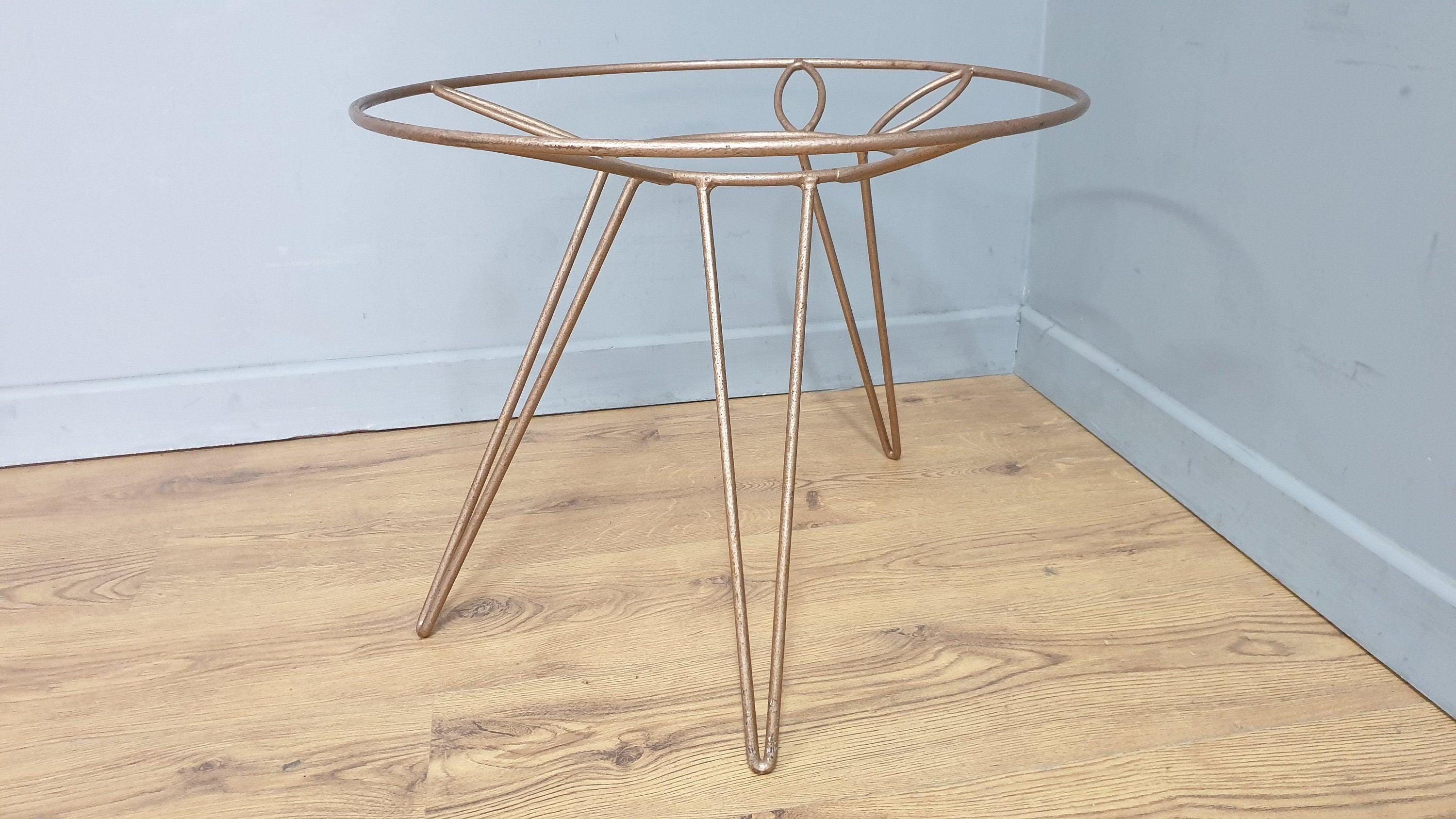 Mid Century Retro Style Tri Legged Glass Topped Coffee End Table Hairpin Legs