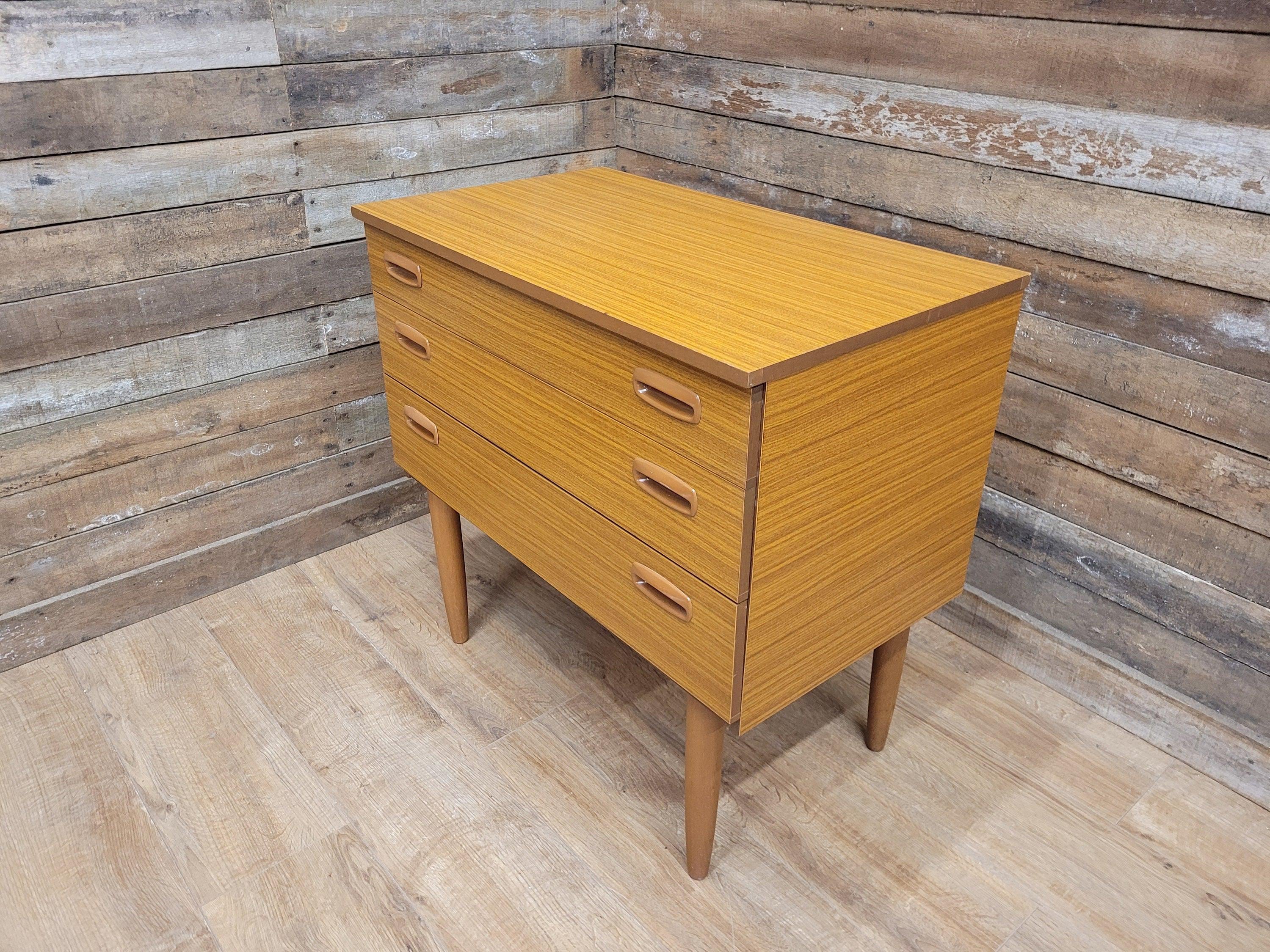 Three Drawer Mid Century Schreiber Vintage Chest of Drawers Pin Legs